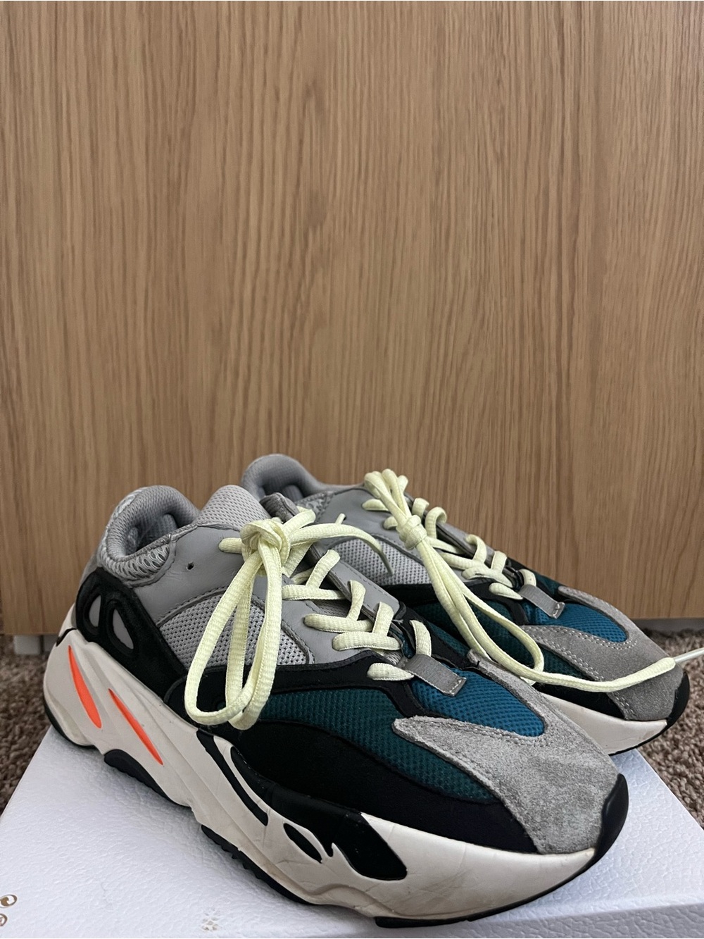 Chunky Mesh & Suede Sneakers in Gray, Teal, Black, Neon Laces